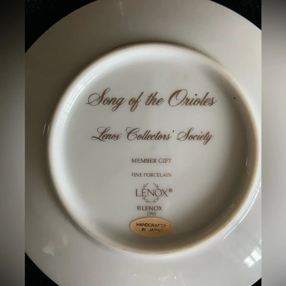 🩵 Song of the Orioles Birds Lenox Collectors Society Member Gift Plate 1993 5